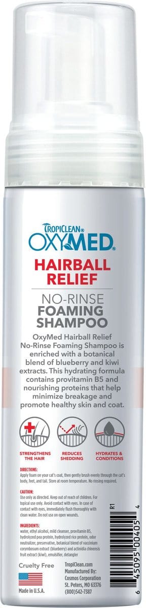 TropiClean OxyMed Hairball Remedy No Rinse Waterless Cat Shampoo