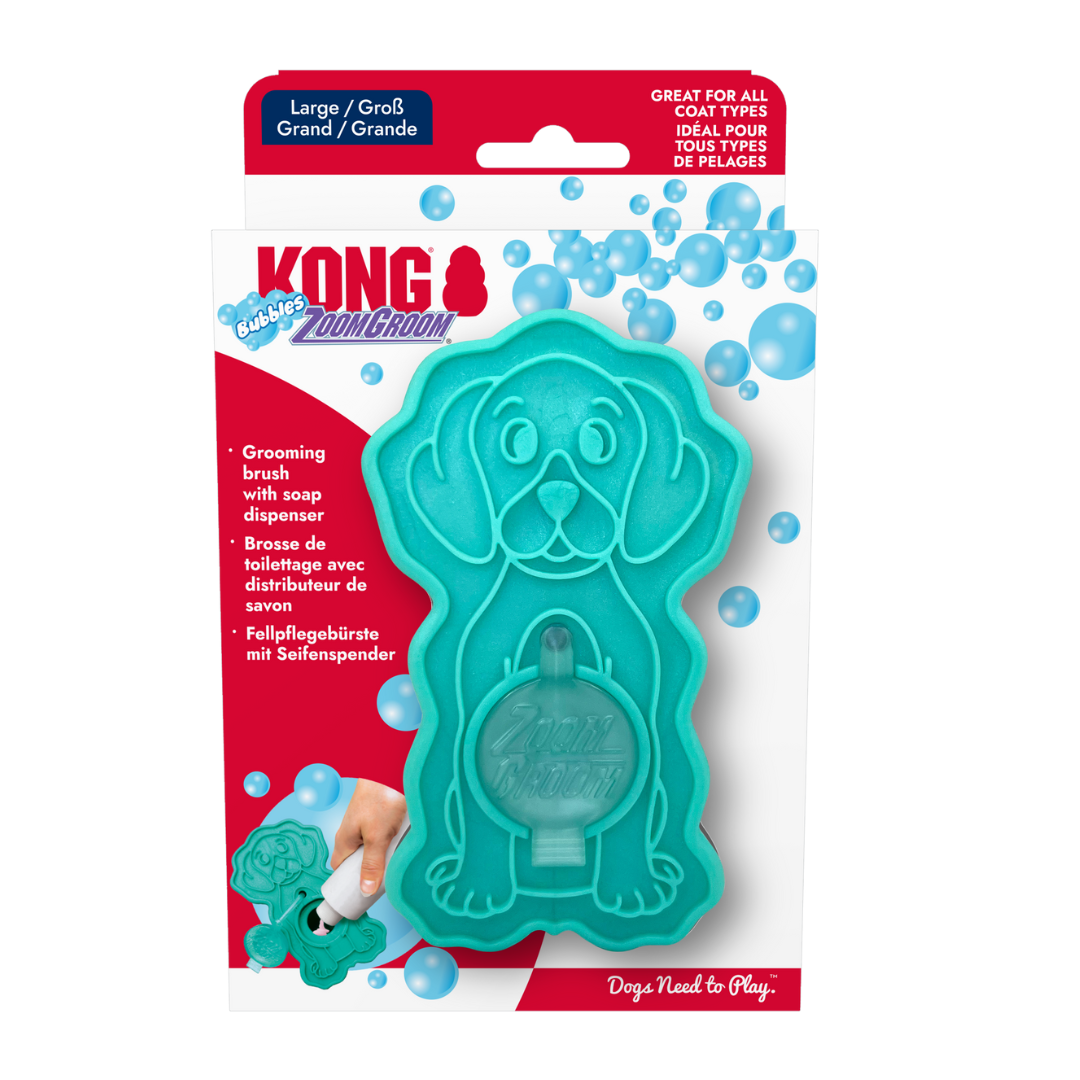 KONG Zoom Groom Bubbles - Shampoo Dispenser & Grooming Brush for Dogs
