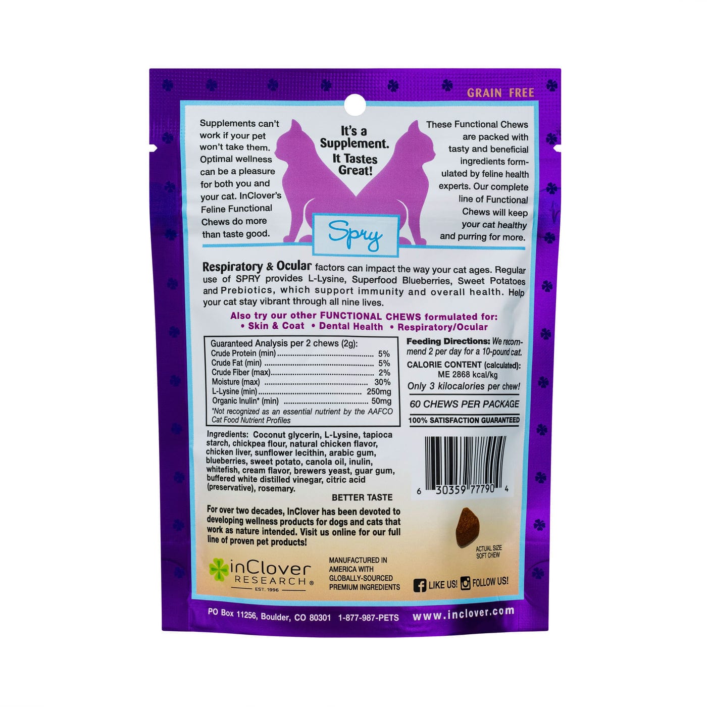 InClover Spry Respiratory & Ocular Support Soft Chews Supplement for Cats